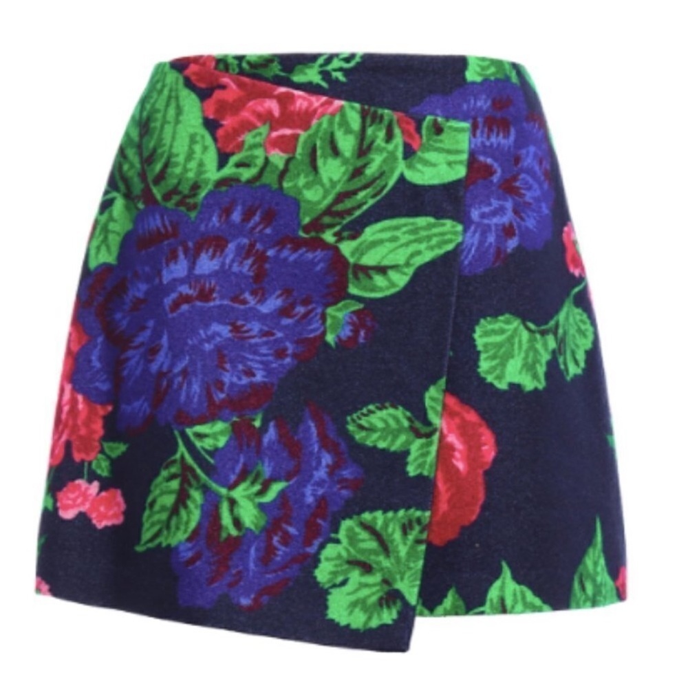 Msgm Women’s Navy Floral Print Wool Wraparound Skirt Size 38